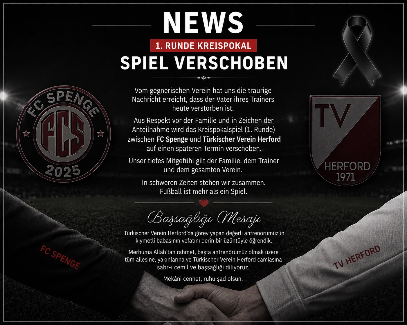 Pokalspiel FC Spenge gegen TV Herford verschoben